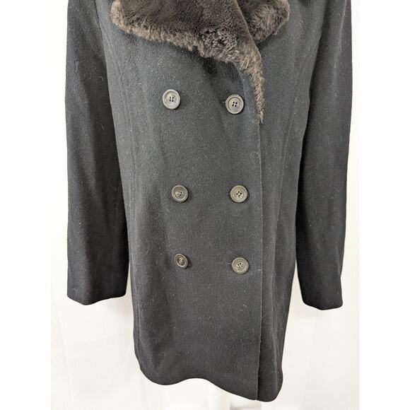 LARRY LEVINE! RICH BLACK DOUBLE BREASTED FAUX FUR COLLAR PEACOAT, JACKET! SZ 12 - Picture 5 of 10